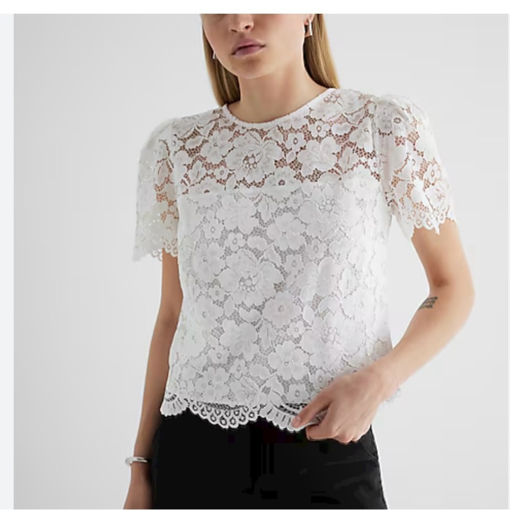Express Lace Crew Neck Short Sleeve Top
